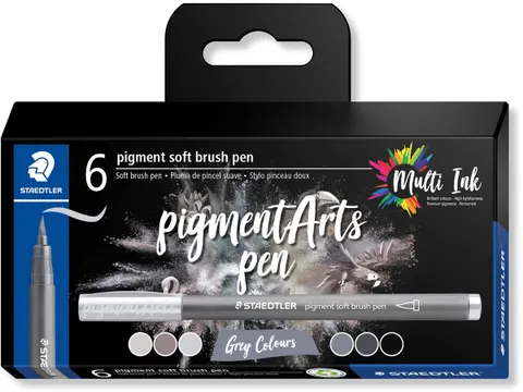 Pigment Arts soft brush pen, étui de 6 pièces, échelle de gris