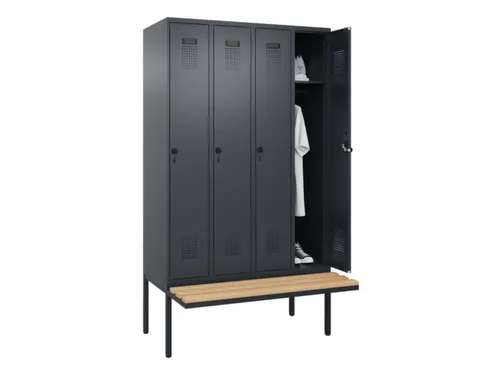 locker met bank,HxBxD 2120x1200x815mm,4vak,vak B 300mm,draaigrendel