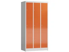 Lockerkast 1800x870x500mm 3x3 vakken cilinderslot, sokkel, RAL3000