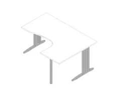 hoekbureau 730x1600x1200mm blad wit verdieping rechts C-voet aluminium