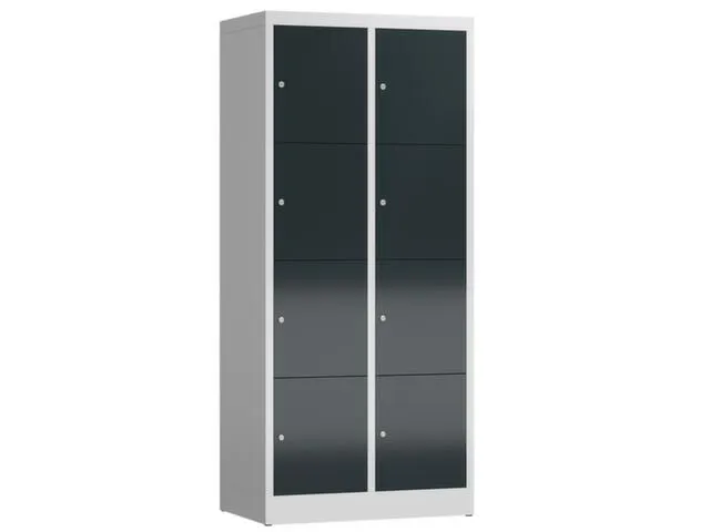 Lockerkast 1800x800x500mm 2x4 vakken cilinderslot, sokkel, RAL7016