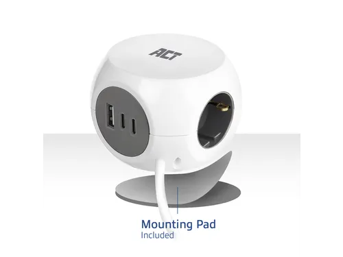 Stekkerblok ACT 3 voudig inclusief 2x USB C en A 1.5 meter wit/grijs