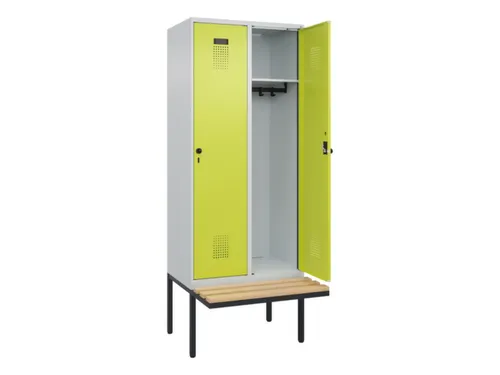 locker met bank,HxBxD 2120x800x815mm,2vak,vak B 400mm,draaigrendel