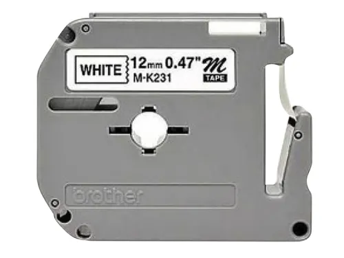Labeltape Brother P-touch M-K231 ongelamineerd 12mm zwart op wit