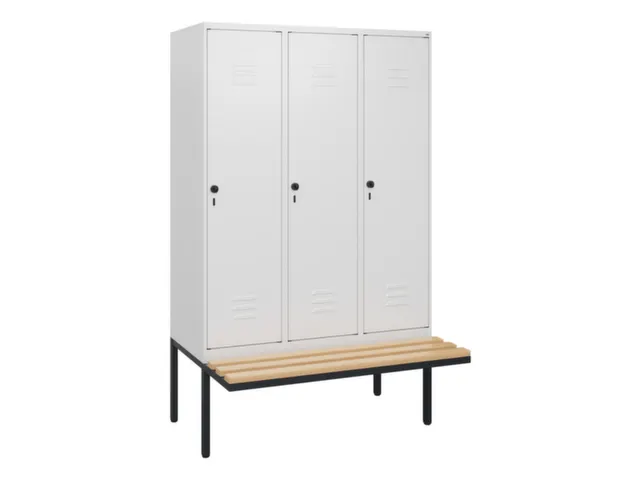 locker met bank,HxBxD 1950x1200x815mm,3vak,vak B 400mm,draaigrendel