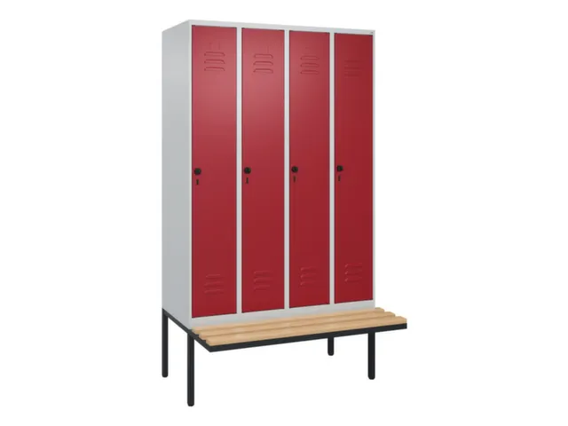locker met bank,HxBxD 2120x1200x815mm,4vak,vak B 300mm,draaigrendel