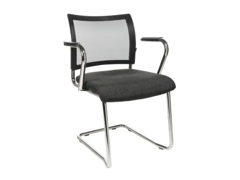 Bezoekersstoel Armleuningen Antraciet Stof Netrug Zwart Sledeframe