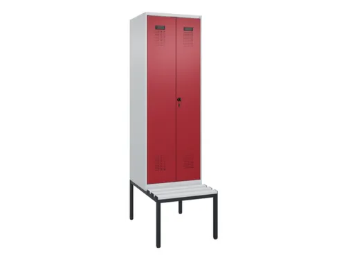 PBM-locker met bank,HxBxD 2120x600x815mm,2vak,vak B 300mm,draaigrendel