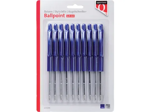 Balpen Quantore Drukknop Blauw medium, Blister 10 stuks