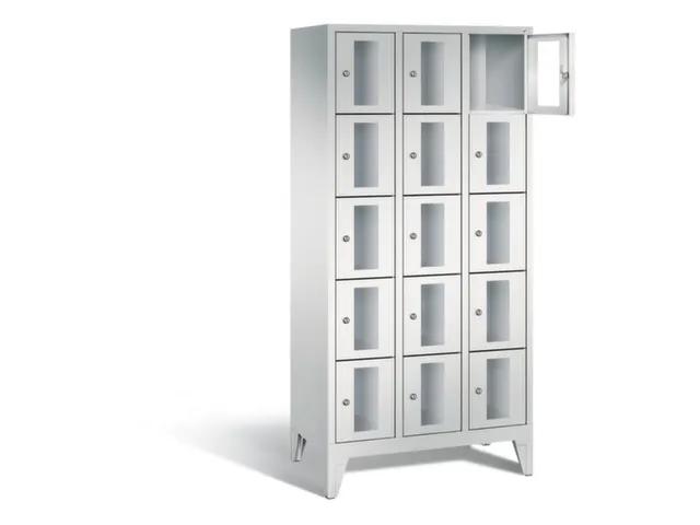 Lockerkast 1850x900x500mm 3x5 vakken Cilinderslot Poten, RAL7035