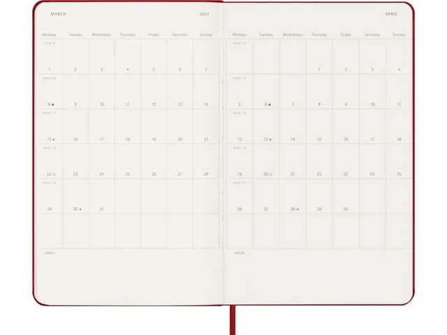 Agenda 2027 Moleskine 12M Weekly 7dag/1pagina large hc scarlet red