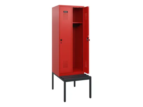 locker met bank,HxBxD 1950x600x815mm,2vak,vak B 300mm,draaigrendel