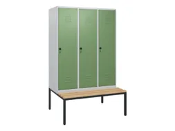 locker met bank,HxBxD 1950x1200x815mm,3vak,vak B 400mm,draaigrendel