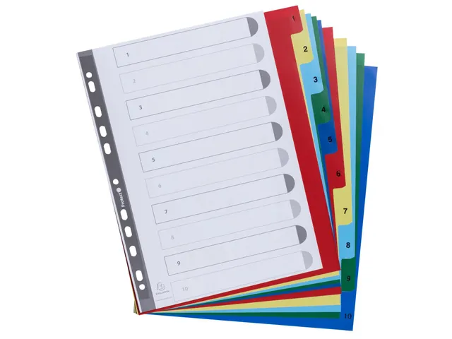 Bedrukte tabbladen numeriek assorti PP A4+ 10-delig 1-10 11-gaats