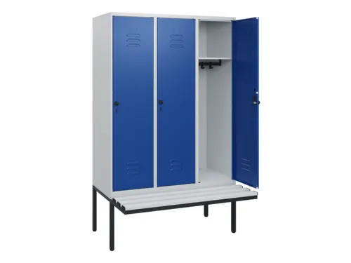 locker met bank,HxBxD 1950x1200x815mm,3vak,vak B 400mm,draaigrendel