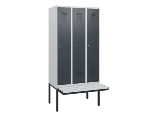 locker met bank,HxBxD 1950x900x815mm,3vak,vak B 300mm,cilinderslot