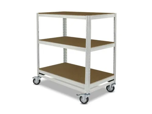 Etagewagen,Draagverm. 150Kg,3Etage(S),Houten Legbordetage,Lichtgrijs