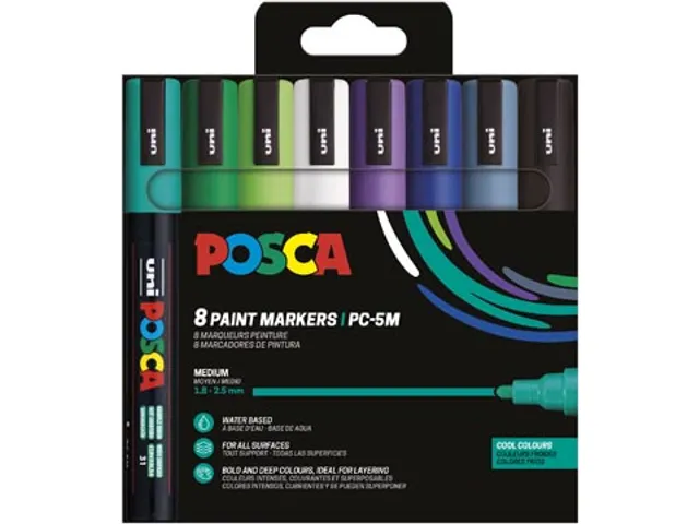Uni POSCA paintmarker PC-5M 8 stuks in koude kleuren