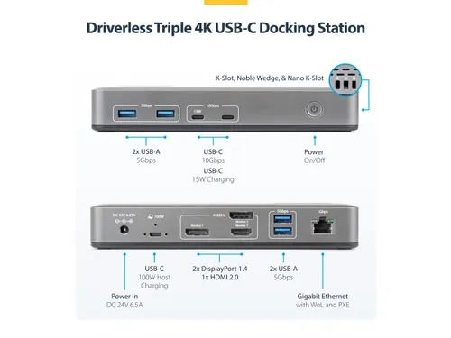 StarTech USB-C Docking Station 2x DP HDMI 4K60 100W PD