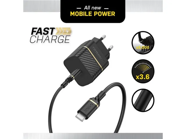 OtterBox EU Wall Charger 20W USB-C + USB-C kabel 1m Zwart