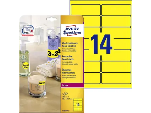 Etiket Avery L7263Y-25 99.1x38.1mm neon geel 350 stuks