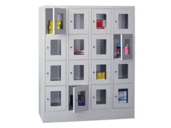 lockerkast,HxBxD 1518x1200x500mm,4x4vakken,RAL7035,front RAL7016