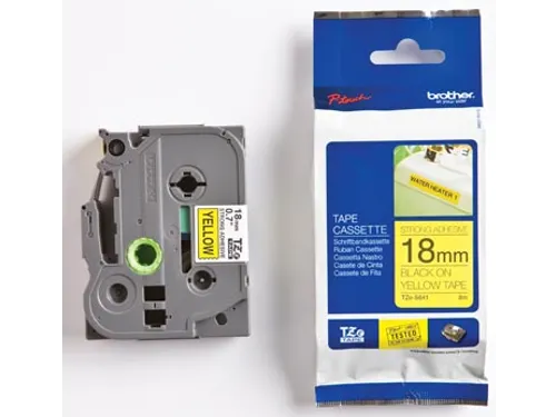 Tze Tape Voor P-touch 18mm, Zwart Op Geel, Extra Klevend