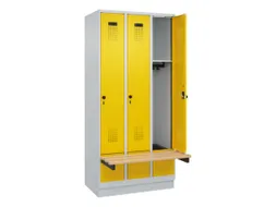locker met bank,HxBxD 1950x900x815mm,3vak,vak B 300mm,draaigrendel