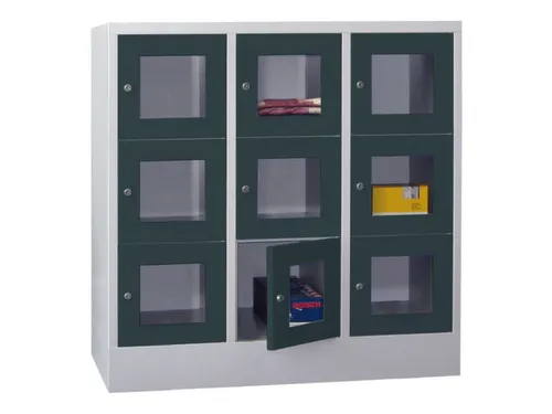 lockerkast,HxBxD 1187x1200x500mm,3x3vakken,RAL7035,front RAL7016