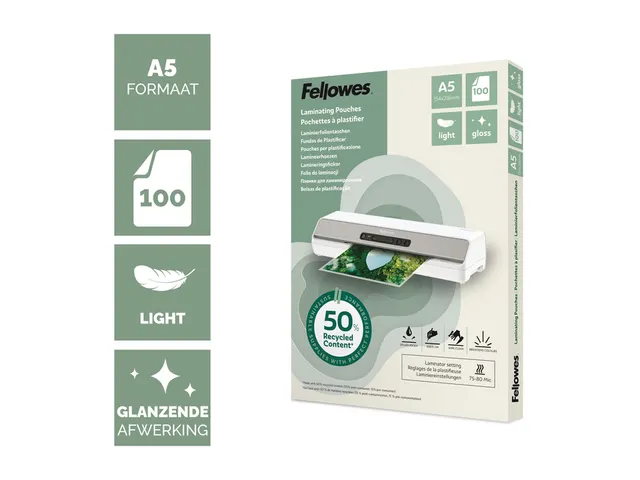 Lamineerhoes Fellowes A5 light 50% gerecycled glans 100stuks