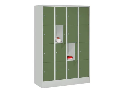 lockerkast,HxBxD 1850x1200x500mm,4x4vakken,RAL7035,front RAL6011