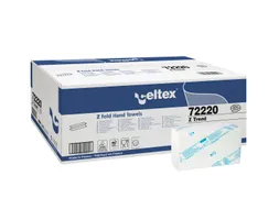 Handdoek Celtex Z-vouw 2-laags wit doos 25 pak a 150 vel 20,5 x 24 cm