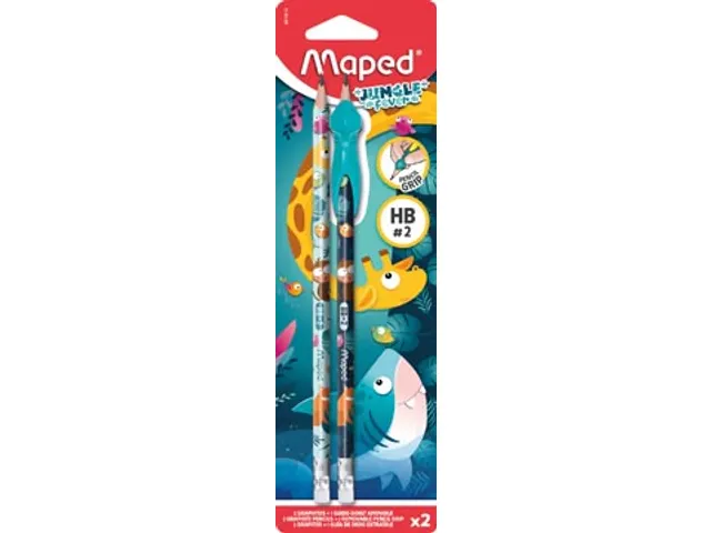 crayon graphite Jungle Fever HB avec gomme, + guide-doigts, blister de