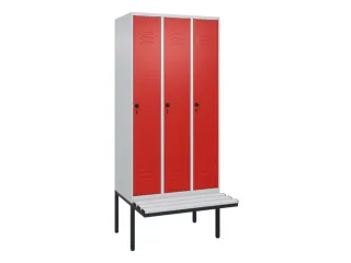 locker met bank,HxBxD 2120x900x815mm,3vak,vak B 300mm,draaigrendel - 1