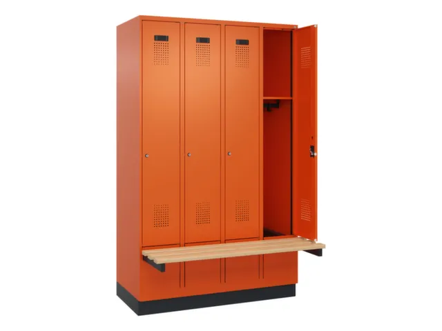 locker met bank,HxBxD 1950x1200x815mm,4vak,vak B 300mm,cilinderslot