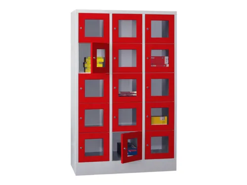 lockerkast,HxBxD 1850x1200x500mm,3x5vakken,RAL7035,front RAL3000