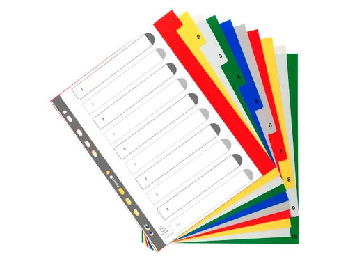 Bedrukte tabbladen numeriek assorti PP A4+ 10-delig 1-10 11-gaats