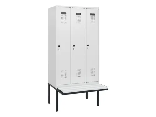 locker met bank,HxBxD 1950x900x815mm,3vak,vak B 300mm,draaigrendel