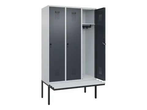 locker met bank,HxBxD 2120x1200x815mm,3vak,vak B 400mm,draaigrendel