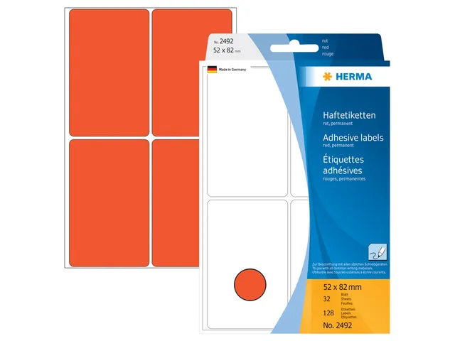 HERMA 2492 Universele etiketten 52x82mm Rood 128 stuks