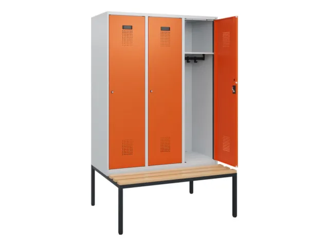 locker met bank,HxBxD 1950x1200x815mm,3vak,vak B 400mm,cilinderslot