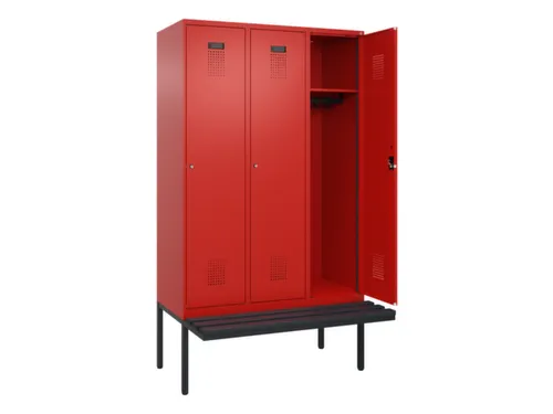 locker met bank,HxBxD 2120x1200x815mm,3vak,vak B 400mm,cilinderslot