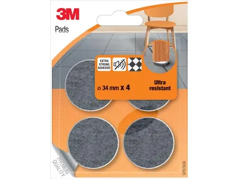 Ultraresistente Vilten Pads Zelfklevend Grijs Ø34 mm Blister 4 Stuks