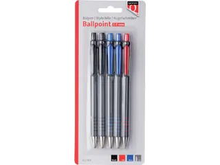 Balpen Quantore rubbergrip drukknop medium assorti, blister 5 stuks - 1