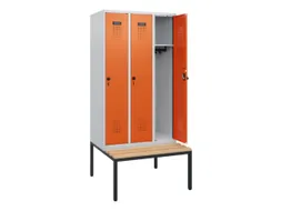 locker met bank,HxBxD 1950x900x815mm,3vak,vak B 300mm,draaigrendel