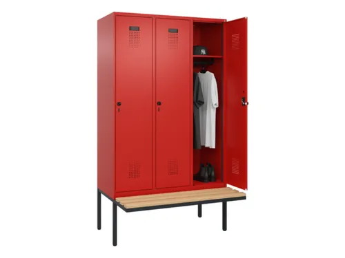 locker met bank,HxBxD 2120x1200x815mm,3vak,vak B 400mm,draaigrendel