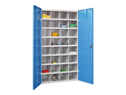 Materiaalkast Staal 1800x1000x530mm 32vakken Ral7035 Front Ral5012