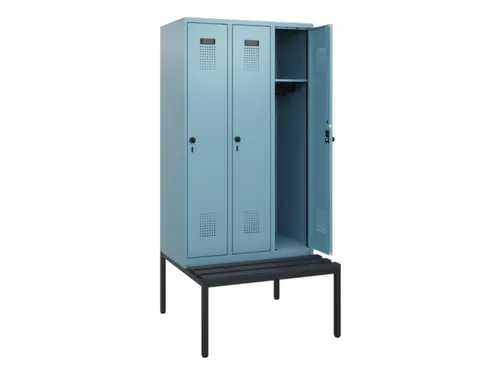 locker met bank,HxBxD 1950x900x815mm,3vak,vak B 300mm,draaigrendel