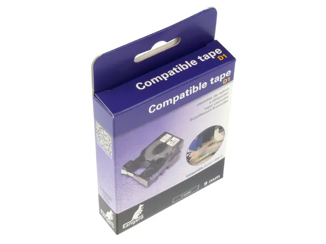 tapecassette Kangaro Dymo S0720680/40913 D1 Zwart op wit 9mmx7m