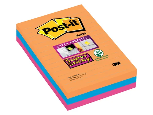 Memoblok 3M Post-it 4690 Super Sticky 101x152mm lijn Bangkok Assorti